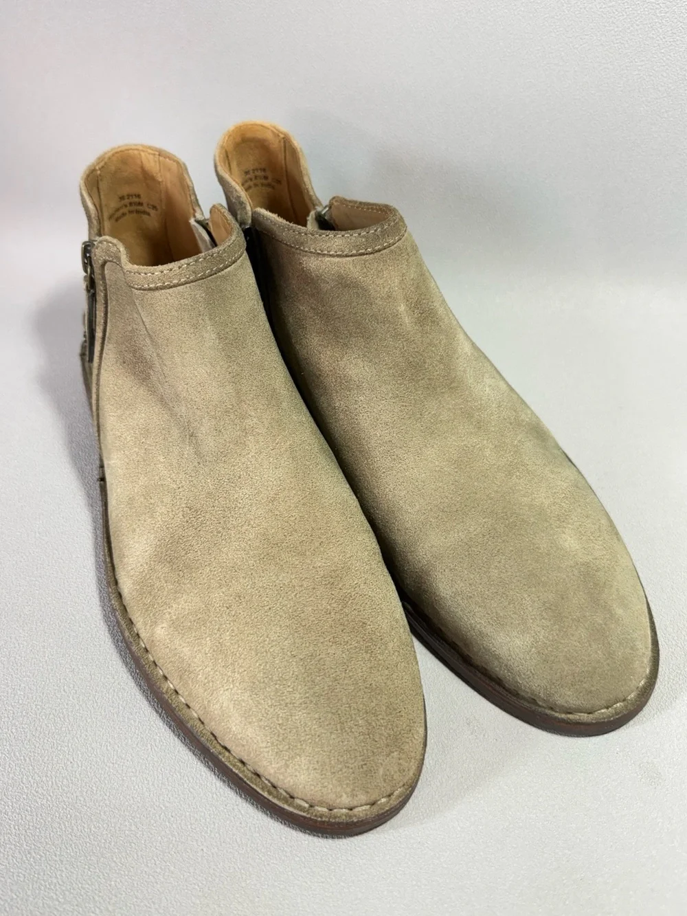 Trask Aubrey Taupe Suede Leather Side-Zip Ankle Boots